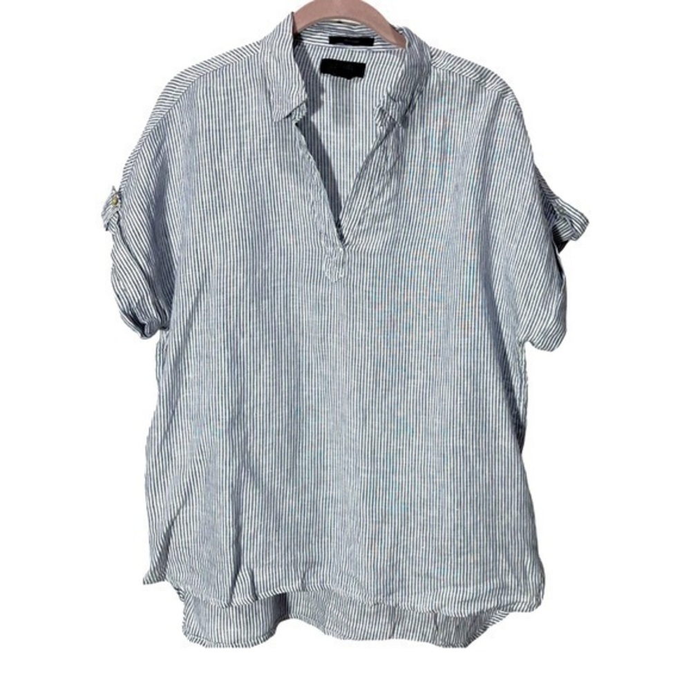 Rachel Roy Women’s Linen White/Blue Striped Top Size S
